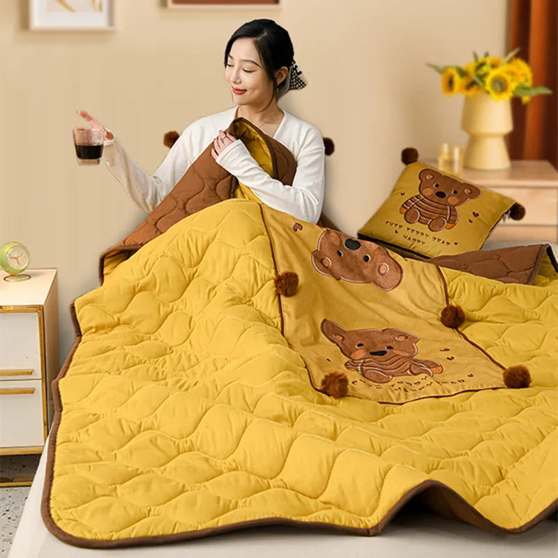 2 in 1 Lovely Teddy Bear Travel Blanket and Pillow