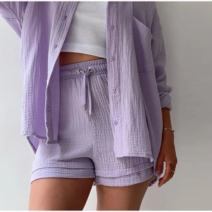 Oversized Shirt Shorts Two Piece Sets for Women