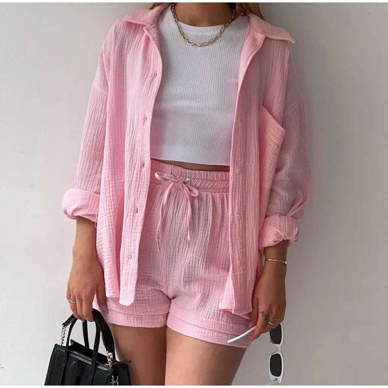 Oversized Shirt Shorts Two Piece Sets for Women