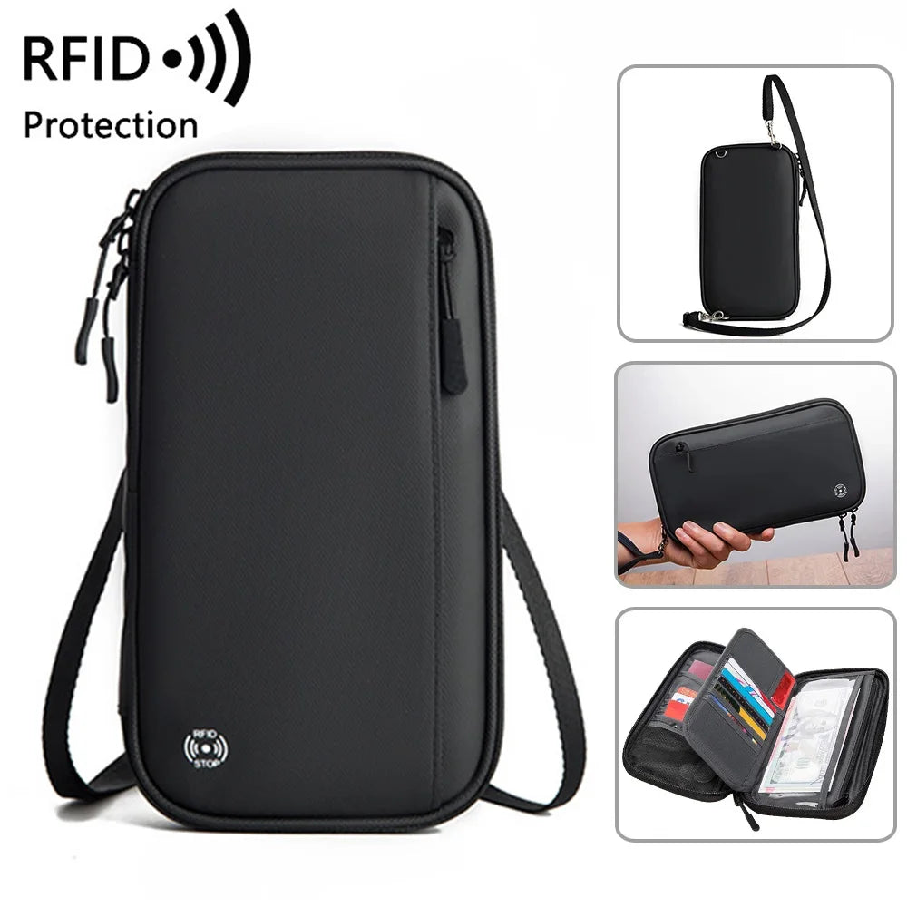 Travel Passport Covers Folder Wallet RFID Blocking Family Passport Holder Waterproof One Shoulder Passport Crossbody Bag Handbag