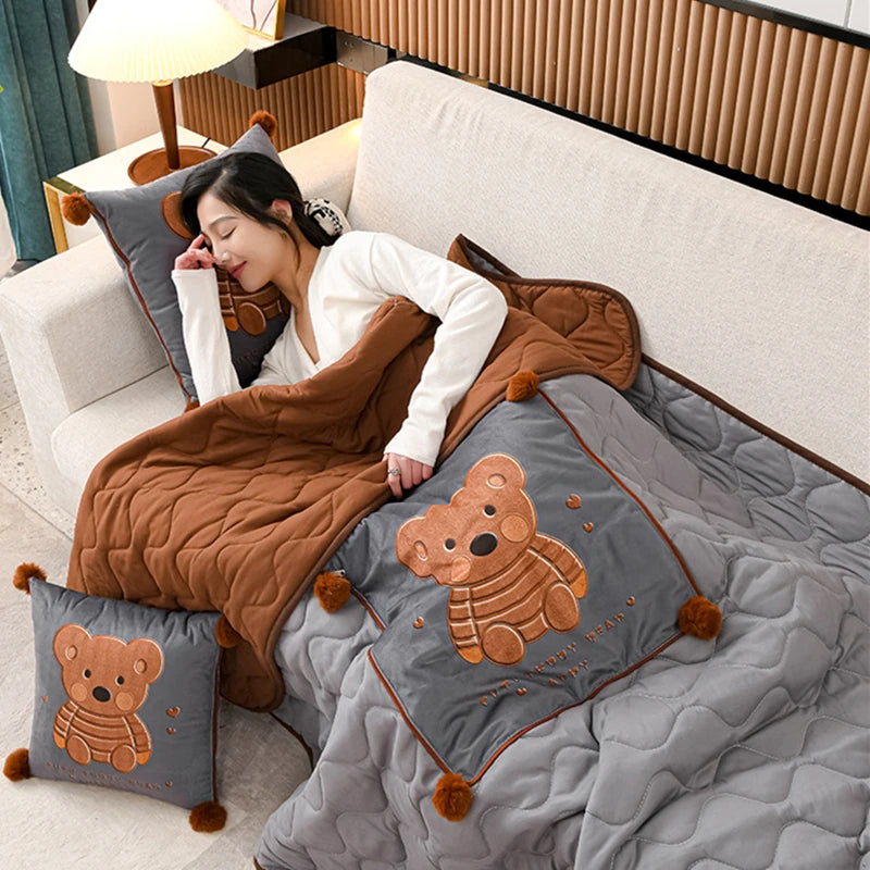 2 in 1 Lovely Teddy Bear Travel Blanket and Pillow