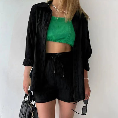 Oversized Shirt Shorts Two Piece Sets for Women