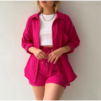 Oversized Shirt Shorts Two Piece Sets for Women