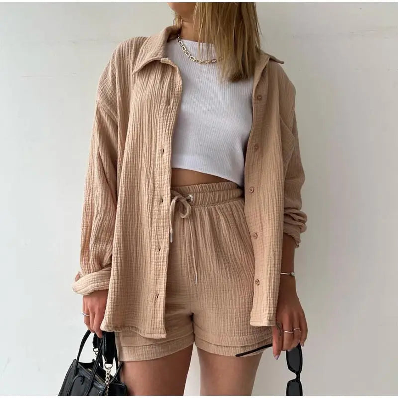 Oversized Shirt Shorts Two Piece Sets for Women