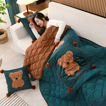 2 in 1 Lovely Teddy Bear Travel Blanket and Pillow