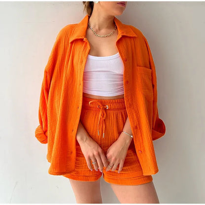 Oversized Shirt Shorts Two Piece Sets for Women