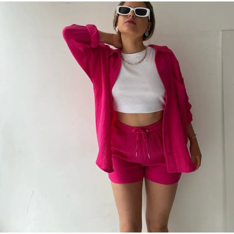 Oversized Shirt Shorts Two Piece Sets for Women