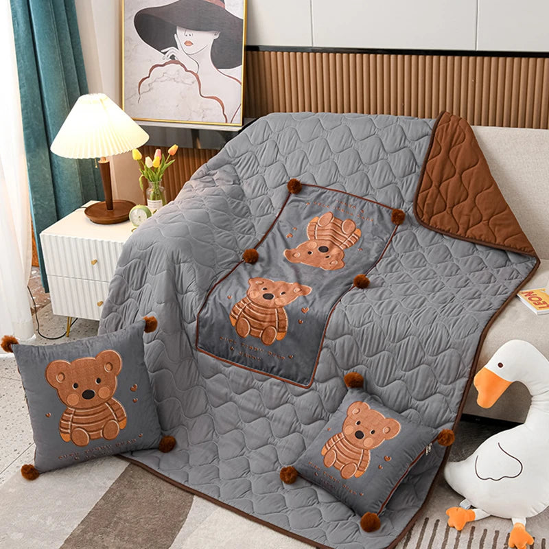 2 in 1 Lovely Teddy Bear Travel Blanket and Pillow